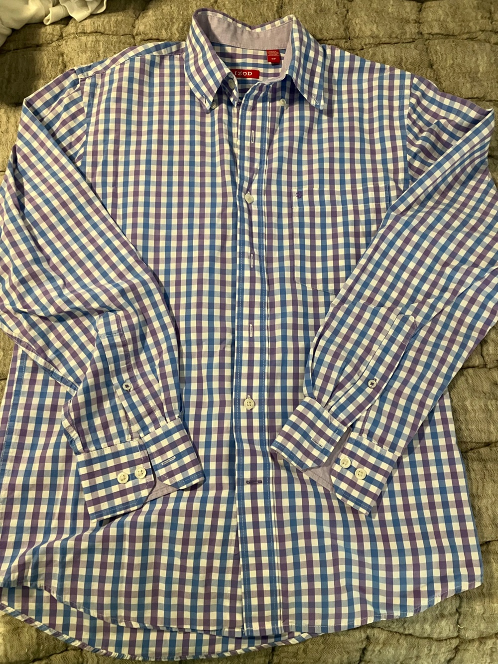 Izod Men's Blue and Purple Check Dress Shirt